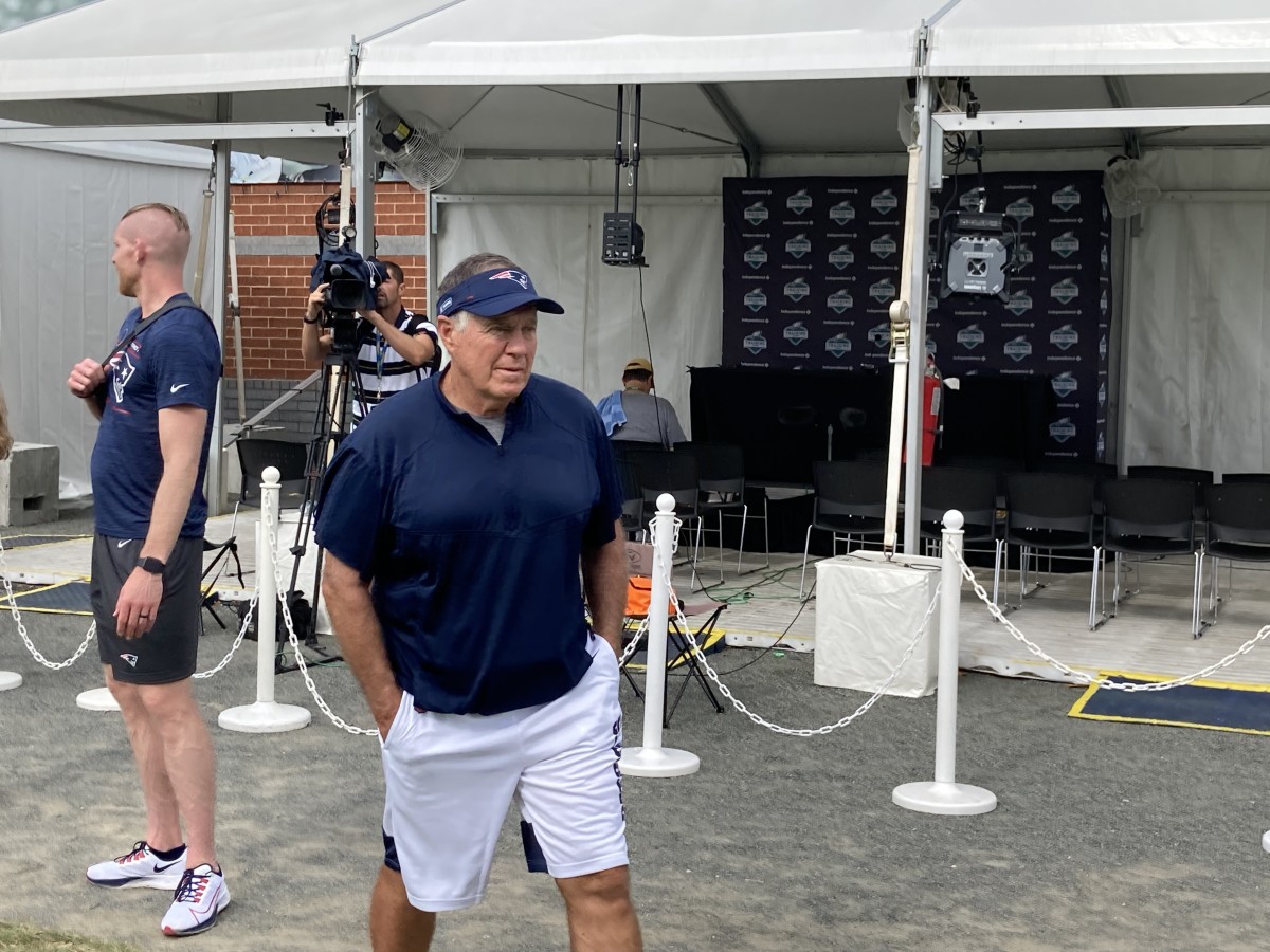 Bill Belichick prior to the start of Tuesday's Eagles-Patriots practice