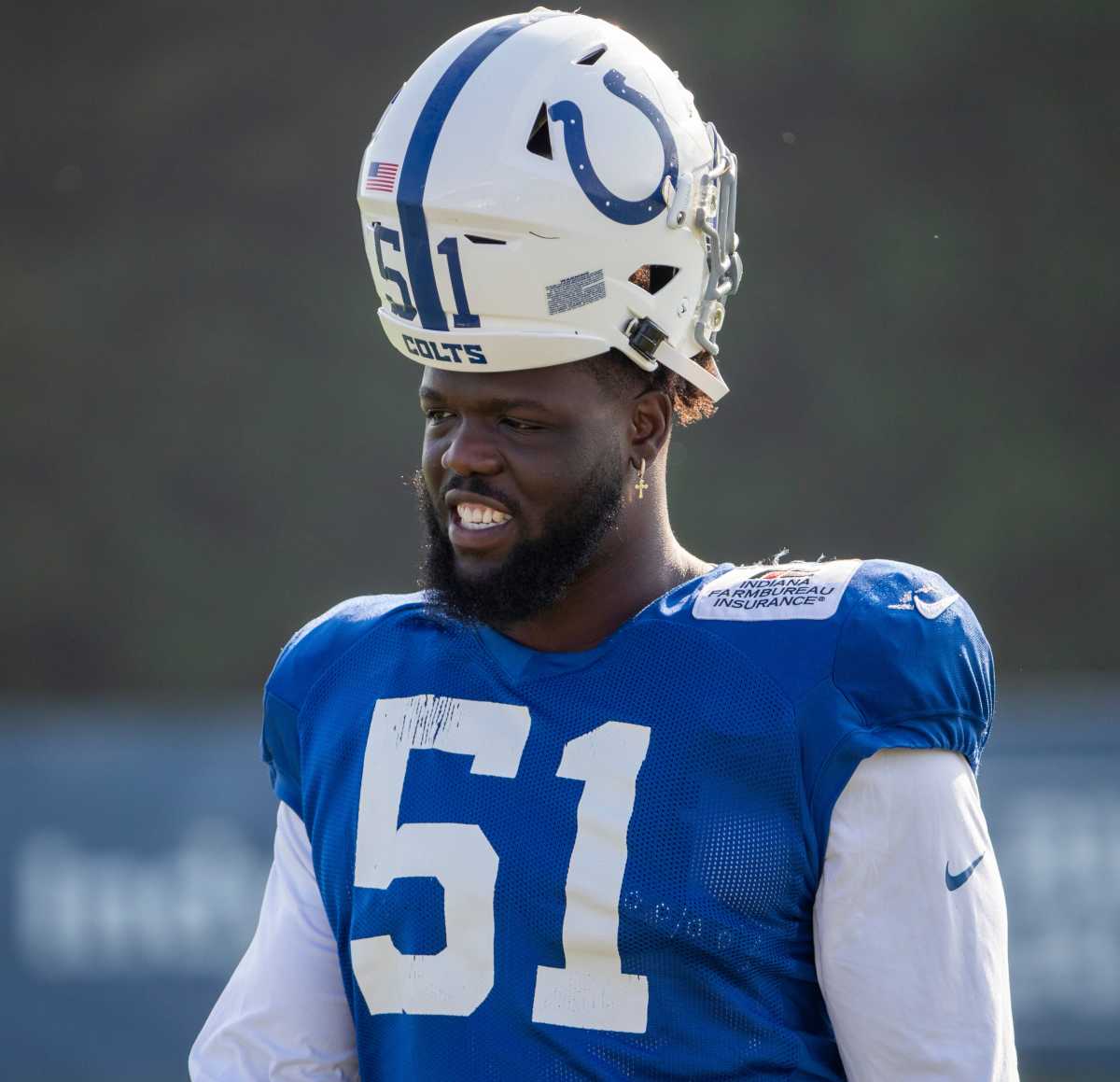 Indianapolis Colts defensive end Kwity Paye (51) comes onto the field during the day's Colts camp practice at Grand Park in Westfield on Thursday, Aug. 19, 2021. Colts Camp