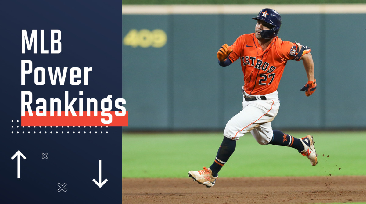 José Altuve running the base path next to a graphic reading MLB Power Rankings