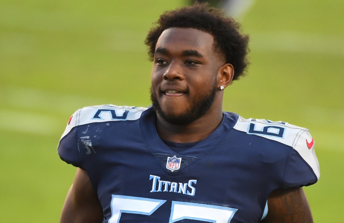 Tennessee Titans offensive guard Aaron Brewer (62) after a win against the Detroit Lions at Nissan Stadium.