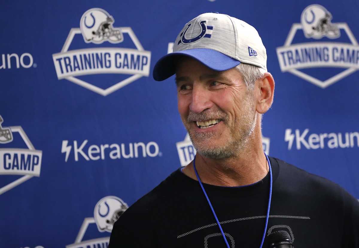 Head Coach Frank Reich answers reporters' questions after the last day of Colts camp practice Wednesday, Aug. 25, 2021 at Grand Park Sports Campus in Westfield. Last Day Of Colts Camp Practice Wednesday Aug 25 2021