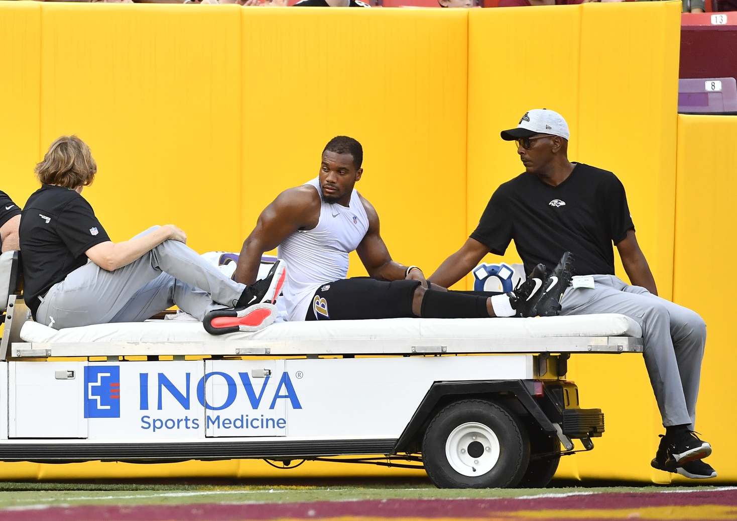 Baltimore Ravens Star Running Back JK Dobbins Carted Off With Knee