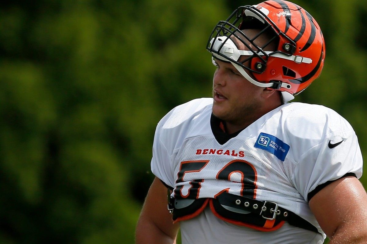 Cincinnati Bengals center Billy Price (53) walks between drills during a training camp practice at the Paul Brown Stadium training field in downtown Cincinnati on Wednesday, Aug. 4, 2021.