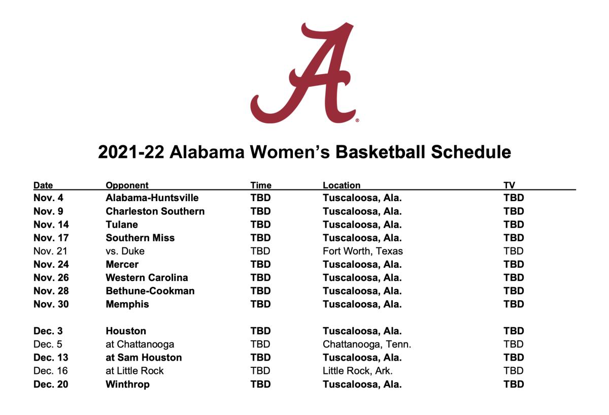 Alabama Women's Basketball 2021-22 Non-Conference Schedule