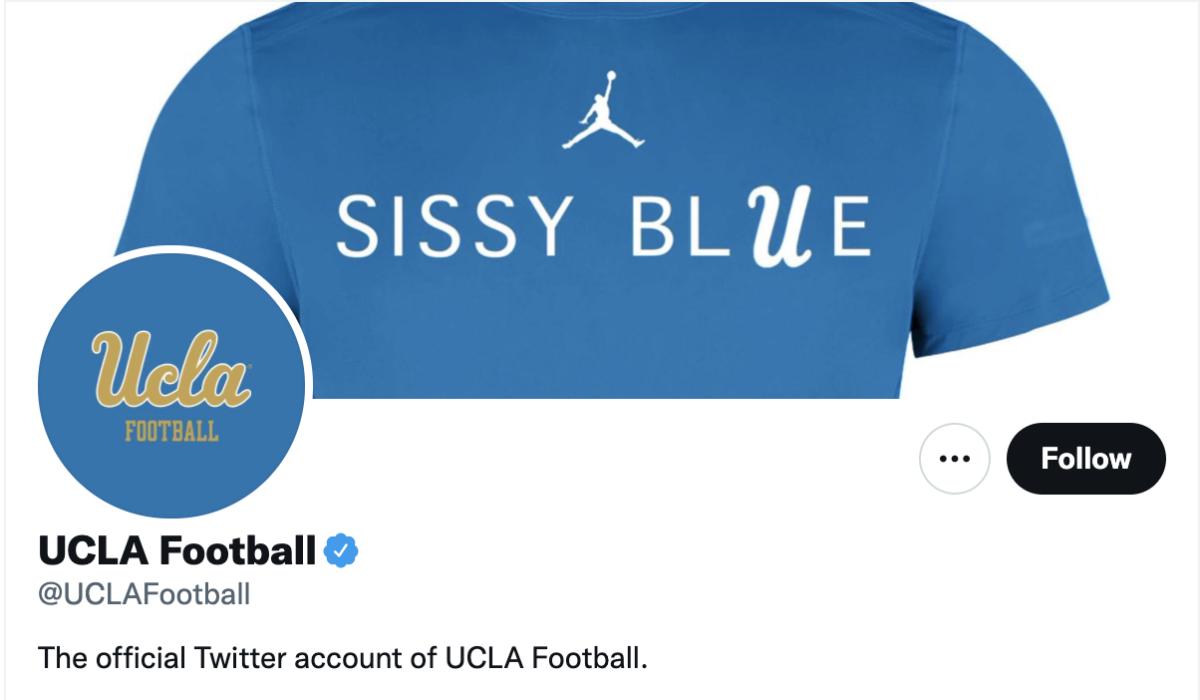UCLA Football header reads "Sissy Blue" on a T-shirt