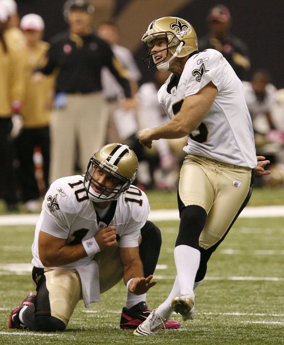 New Orleans Saints Kicker John Carney (3) attempts a field goal inside of the Superdome.