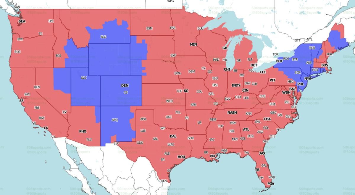 Week 1 FOX Broadcast Map (Packers-Saints projected in Red)