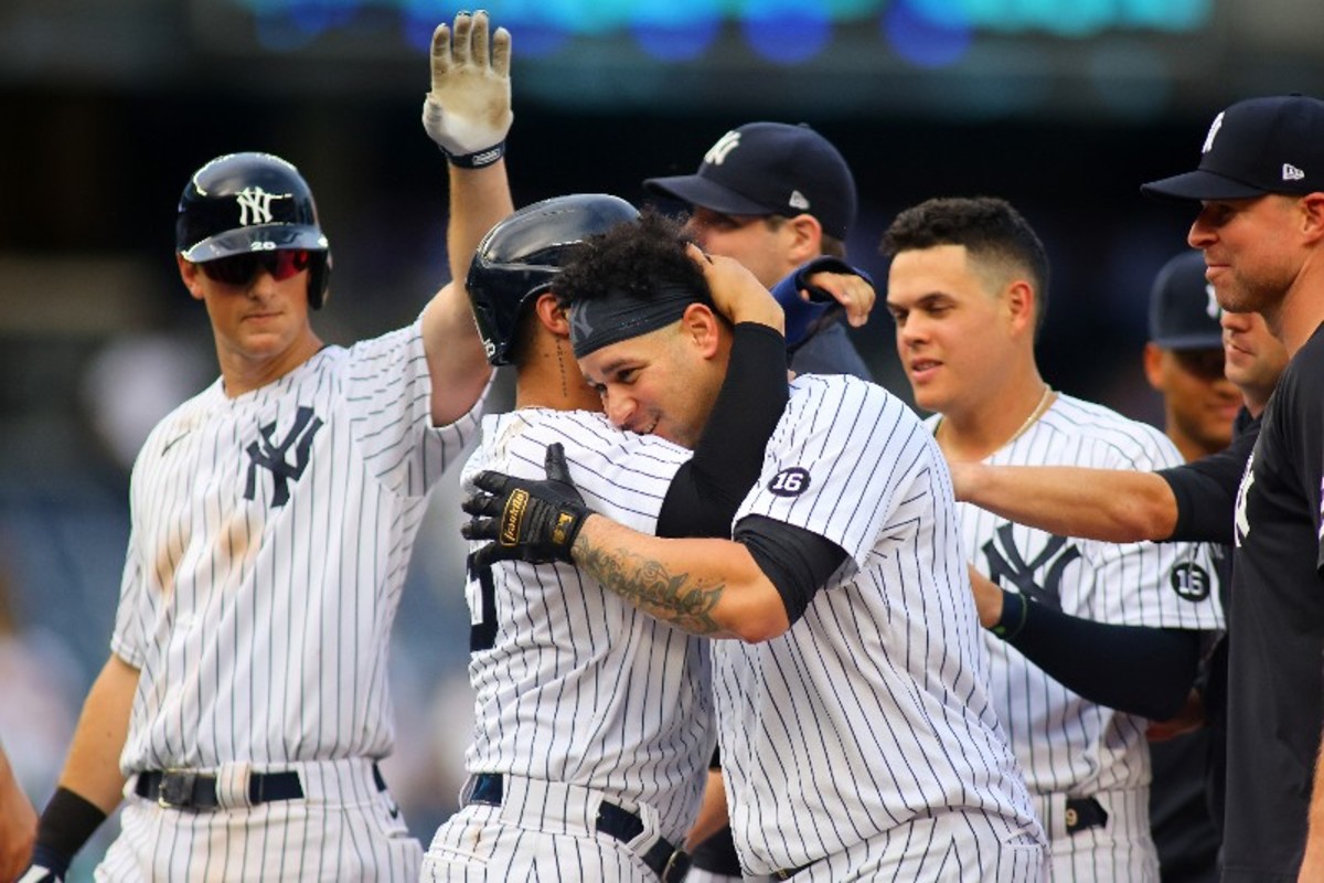 Yankees catcher Gary Sanchez celebrates walk-off