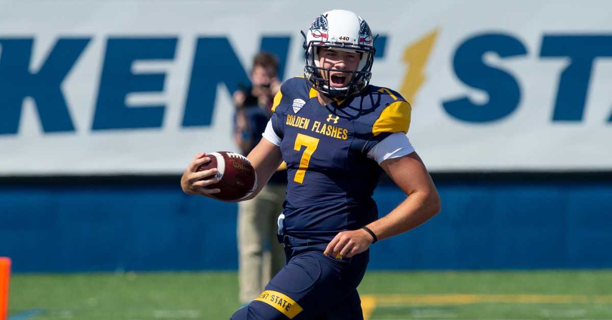 Kent State wins 60-10 in its home opener against Virginia Military Institute on Saturday, Sept. 11, 2021. Quarterback Dustin Crum scores in the first quarter on a keeper.