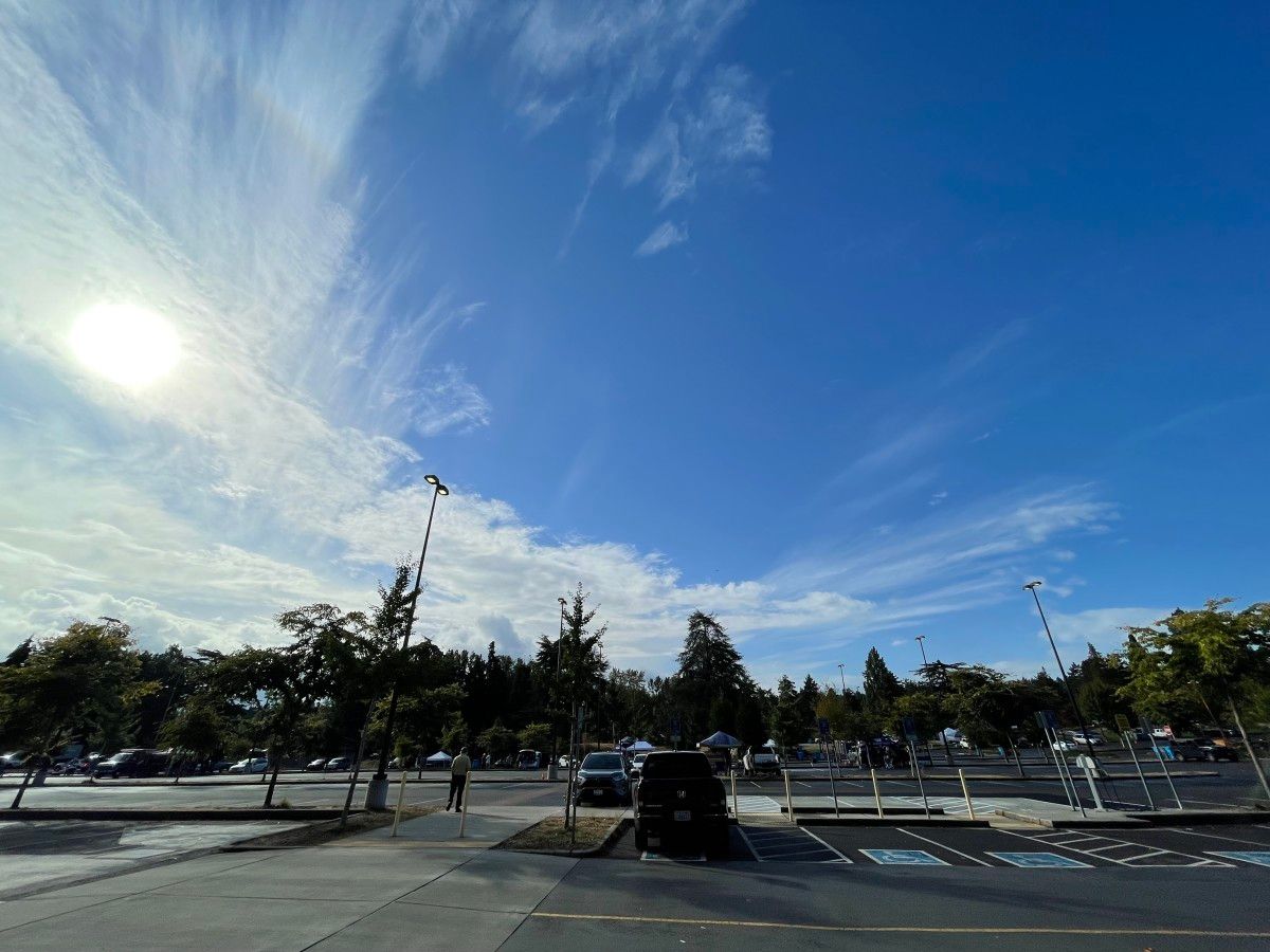 Husky Stadium south parking lot, looking sparse.