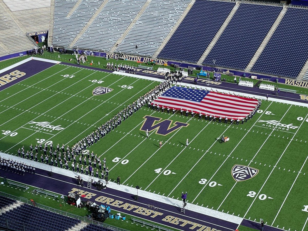 Band practices for the national anthem.