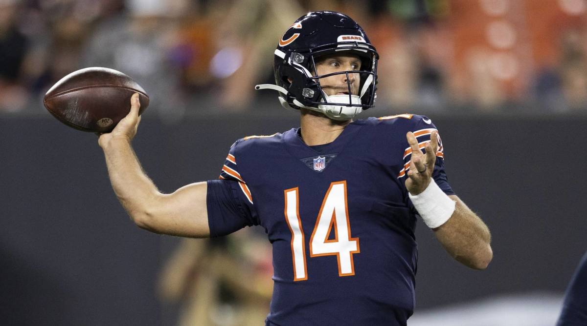 Bears quarterback Nathan Peterman throws a pass in a preseason game vs. the Chiefs.