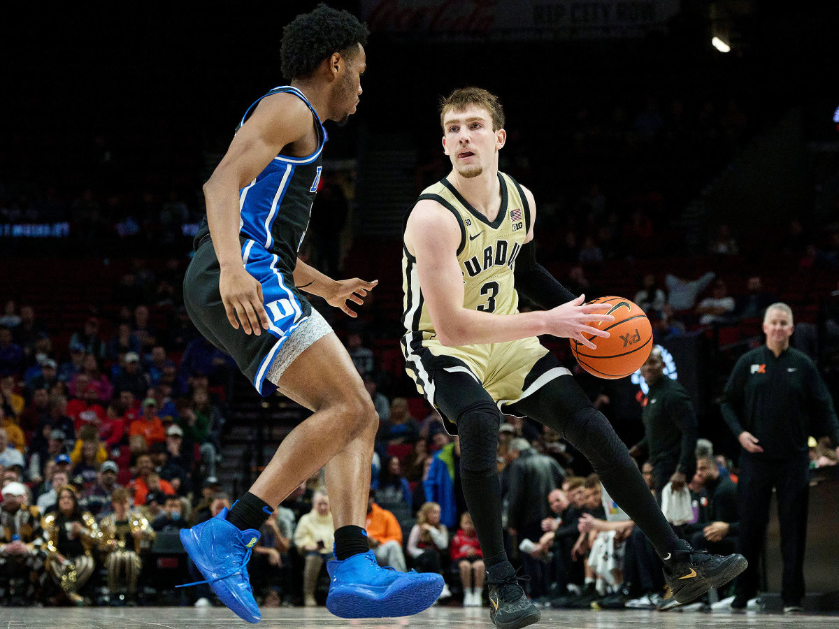 Purdue’s Braden Smith dribbles against Duke