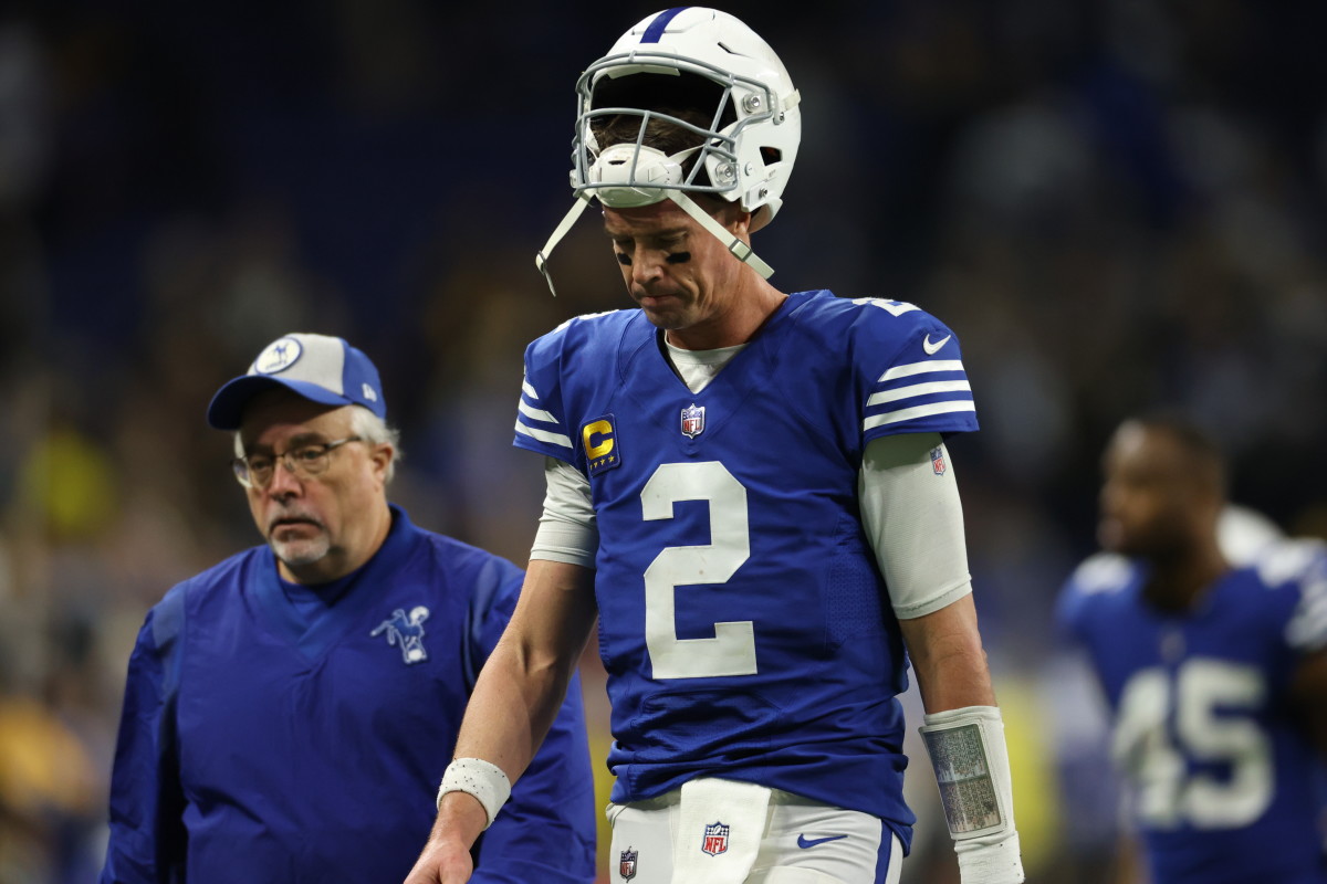 Nov 28, 2022; Indianapolis, Indiana, USA; Indianapolis Colts quarterback Matt Ryan (2) walks off the field following the game against the Pittsburgh Steelers at Lucas Oil Stadium.