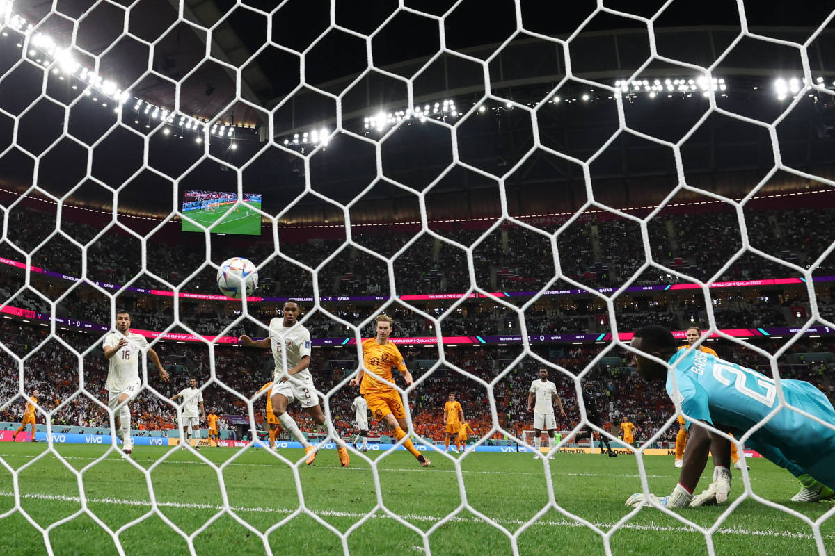 Frenkie de Jong pictured (center) scoring for Holland against Qatar at the 2022 FIFA World Cup