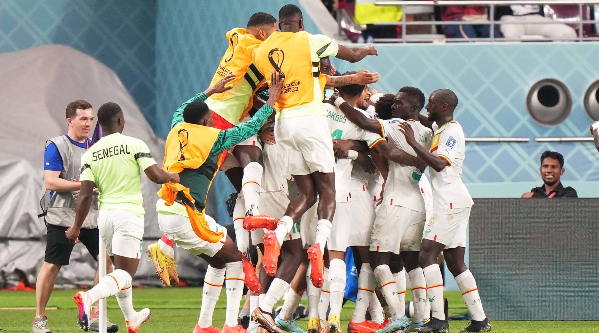 Senegal celebrates against Ecuador.