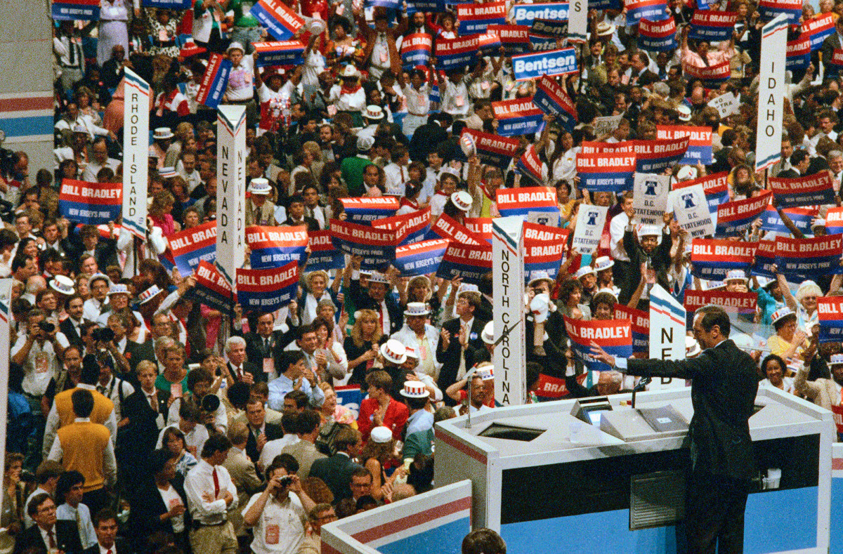 Bradley, a regular speaker at the Democratic National Convention (here in 1988), says he’s not opposed to Walker piggybacking off his football aura: “I don’t begrudge anybody using their fame to run for office.”