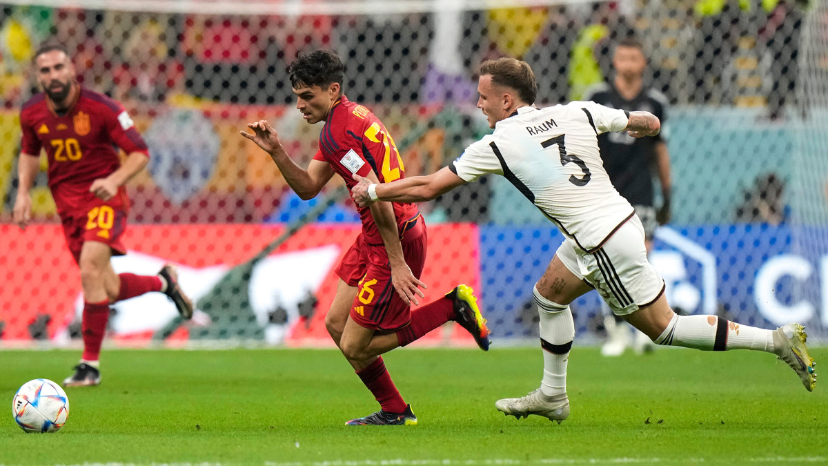 Spain’s Pedri taking on Germany at the World Cup