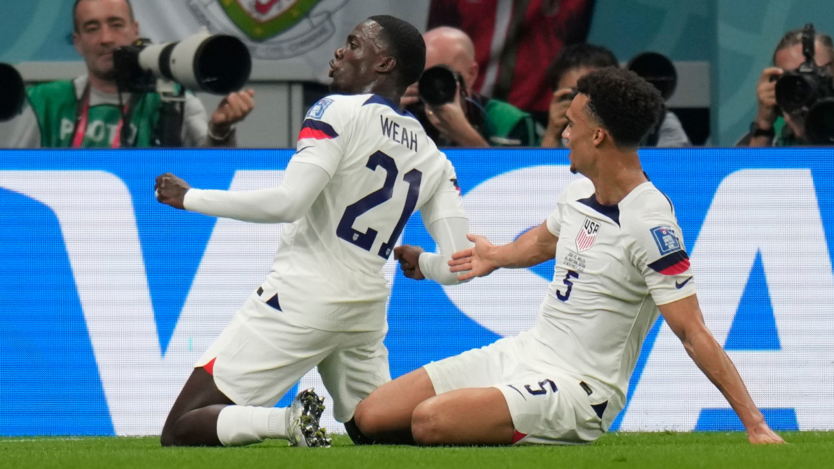 Tim Weah celebrates scoring for the USA vs. Wales