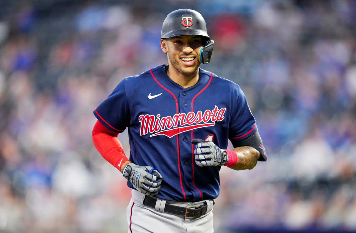 Twins shortstop Carlos Correa smiles during a game against the Royals.