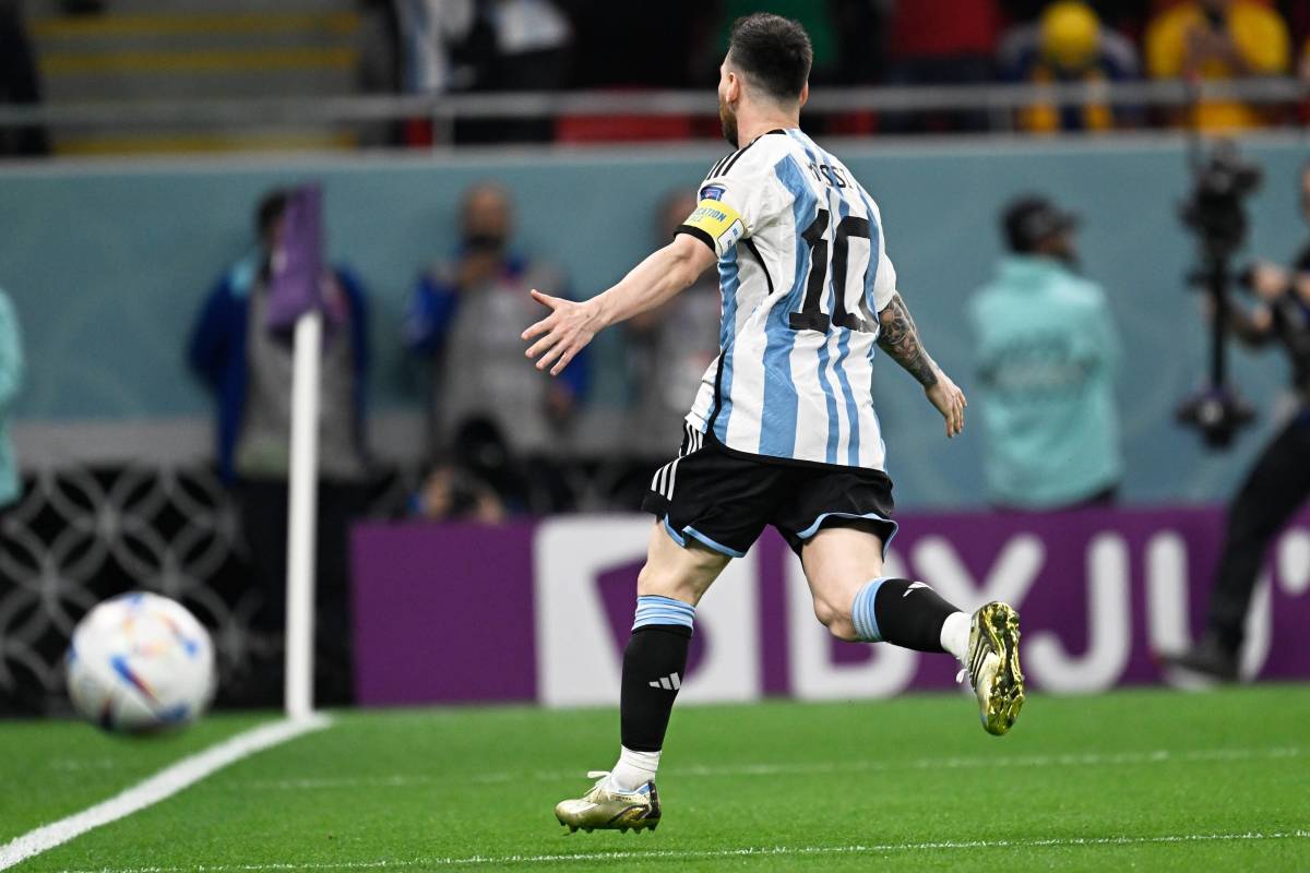 Lionel Messi pictured celebrating after scoring in Argentina's 2-1 win over Australia at the 2022 World Cup