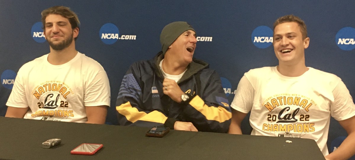 Nikolaos Papanikolaou, coach Kirk Everist and Jack Delle enjoy the moment.