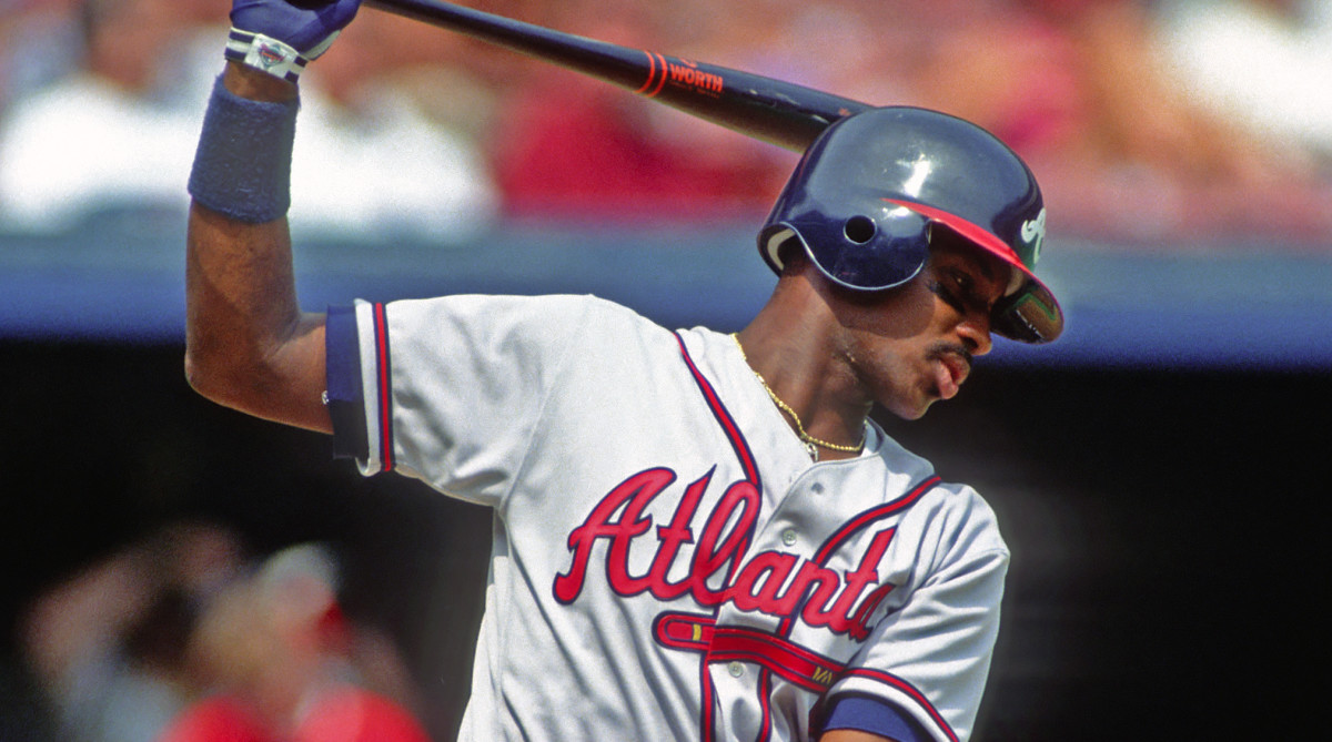 Fred McGriff of the Atlanta Braves bats in 1993