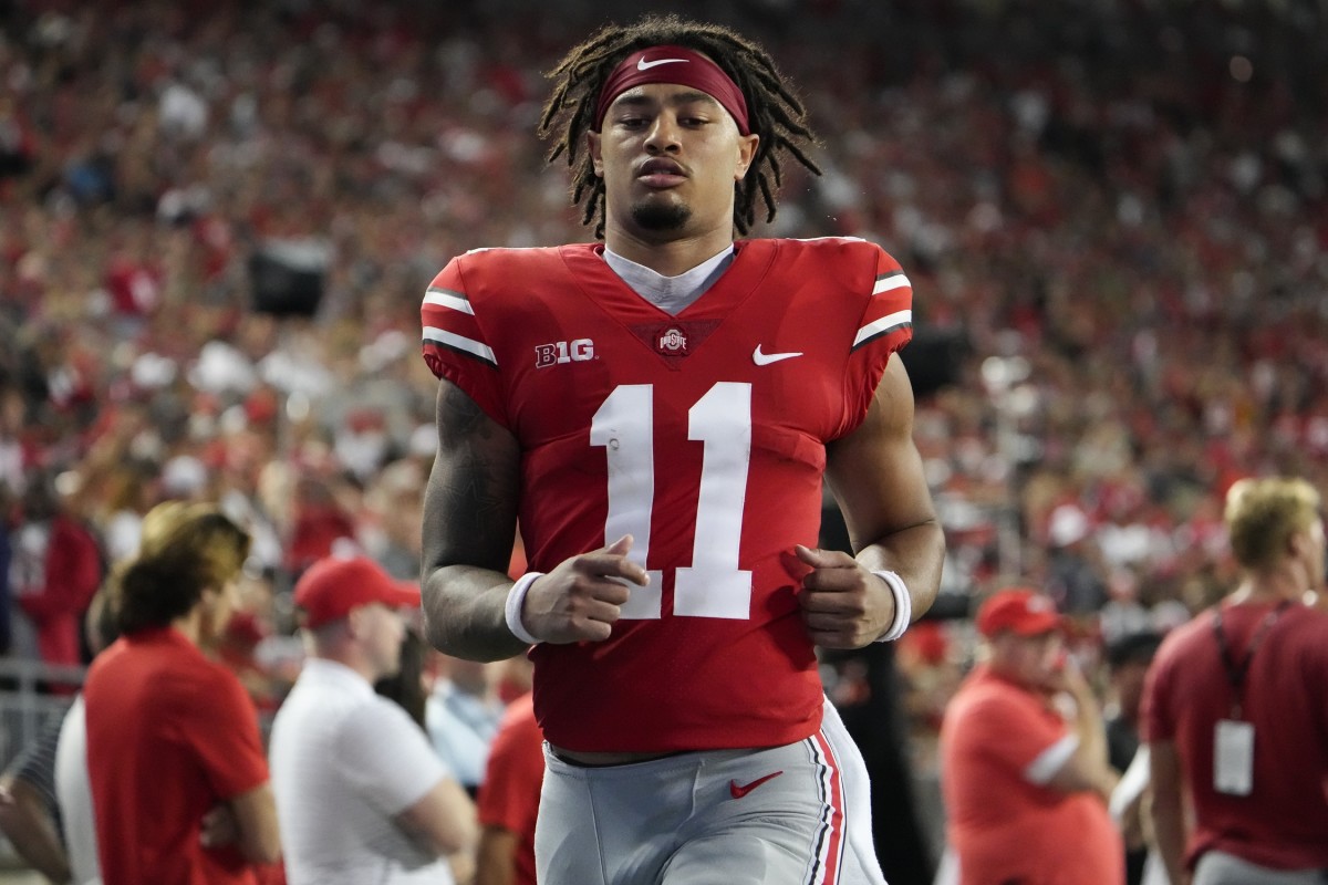 Ohio State wide receiver Jaxon Smith-Njigba (11) will miss the College Football Playoff because of  a hamstring injury. (Adam Cairns-USA TODAY Sports)