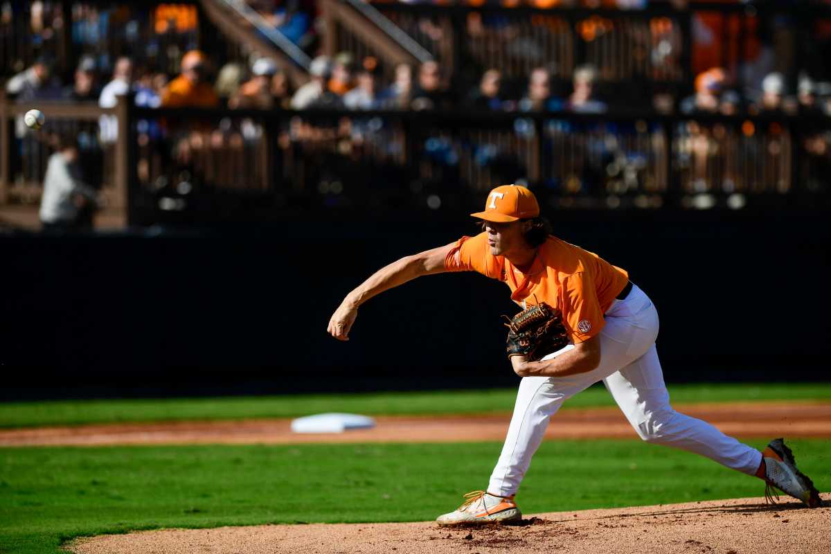 Tennessee s Chase Dollander (11) throws a pitch during the game between University of Memphis and Tennessee on Sunday, November 6, 2022, at The Ballpark at Jackson in Jackson, Tenn. The teams played an 18-inning game as the last official game of the fall season. Tennessee outscored Memphis 22-4.