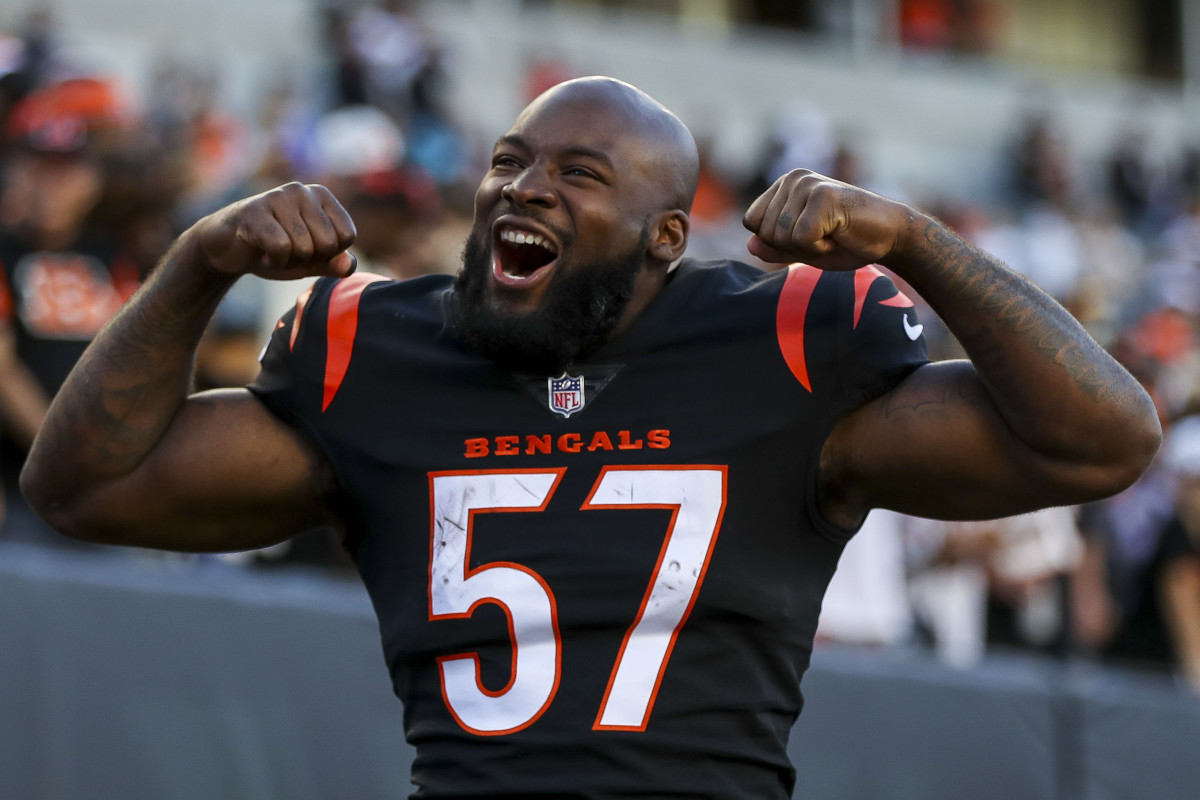 Nov 6, 2022; Cincinnati, Ohio, USA; Cincinnati Bengals linebacker Germaine Pratt (57) reacts after the victory over the Carolina Panthers at Paycor Stadium. Mandatory Credit: Katie Stratman-USA TODAY Sports