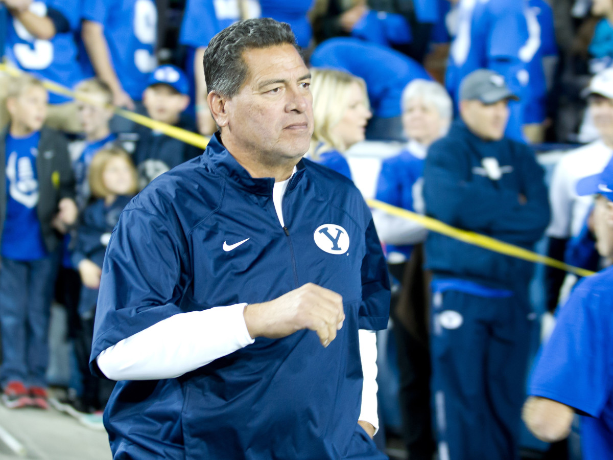 Robert Anae prior to a game as BYU's offensive coordinator in 2014. Anae is reportedly set to become NC State's next offensive coordinator after the departure of Tim Beck. 