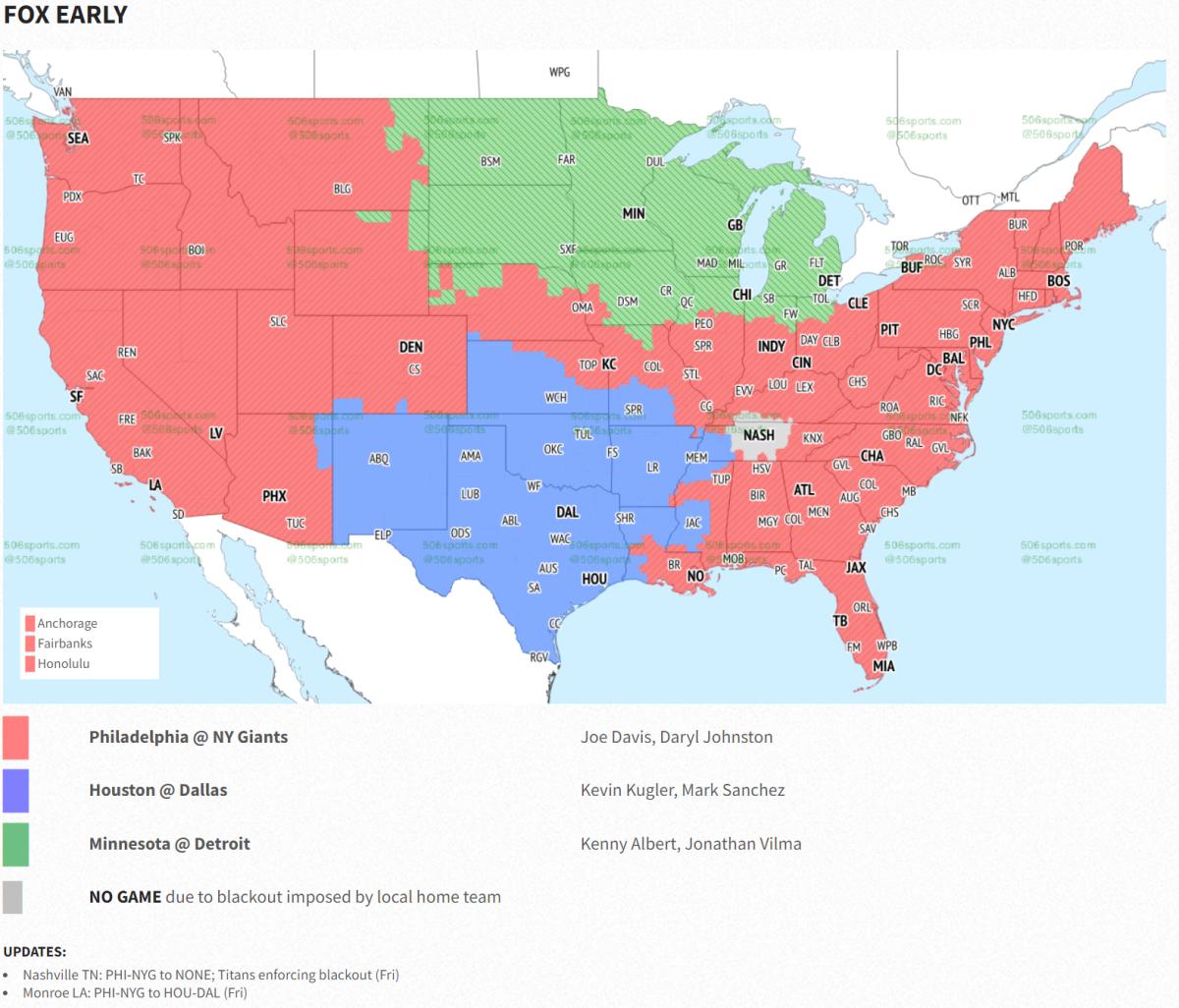 Week 14 NFL TV Coverage Map