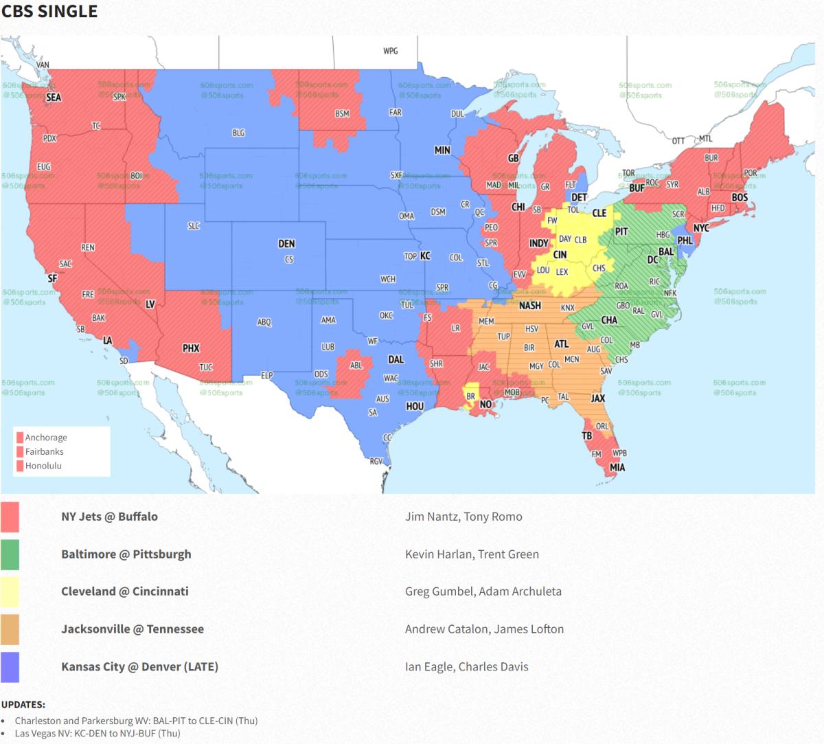 Week 14 NFL TV Coverage Map - Sports Illustrated Arizona Cardinals News,  Analysis and More