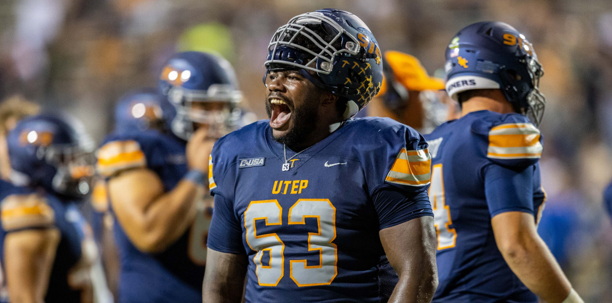 UTEP offensive lineman Jeremiah Byers during a game against Boise State.