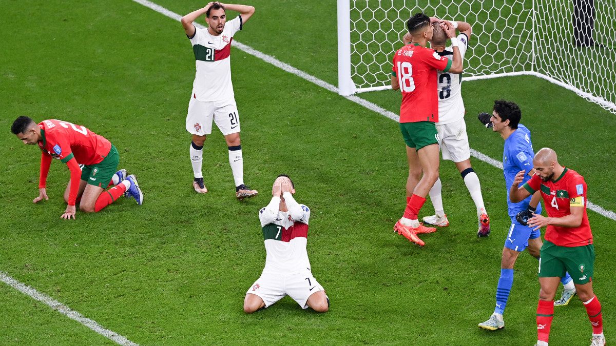 Cristiano Ronaldo reacts to a missed Portugal chance vs. Morocco