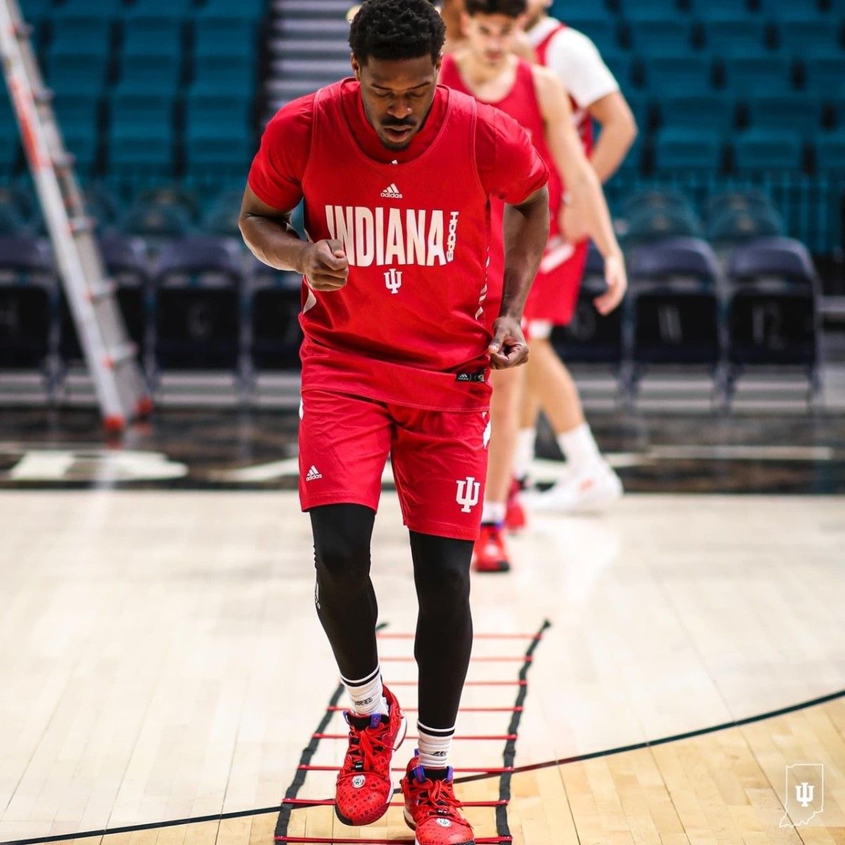 Indiana guard Xavier Johnson works out during a practice at the MGM Grand Garden Arena on Friday.