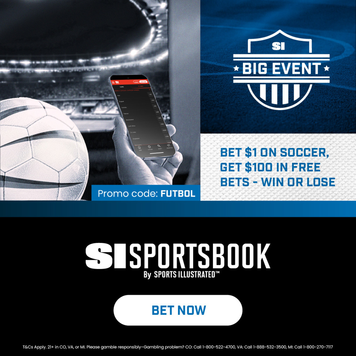Bet $1 on soccer and get $100 in free bets – win or lose