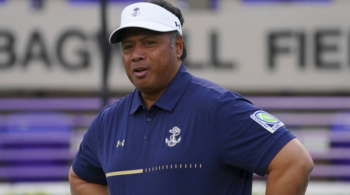 Navy head coach Ken Niumatalolo looks on before a game vs. East Carolina.