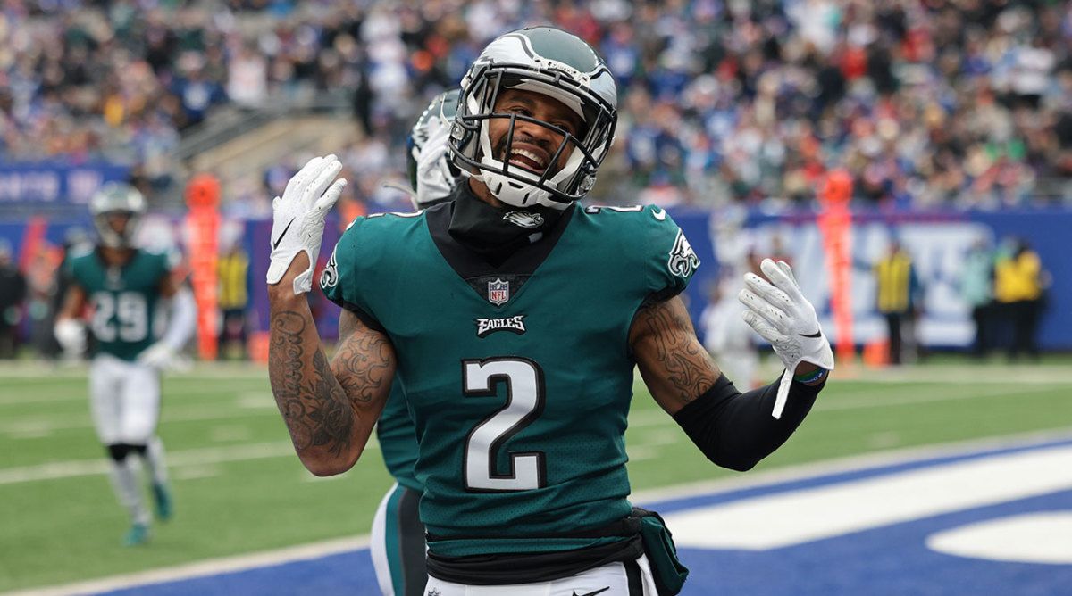 Darius Slay reacts after breaking up a pass against the Giants.