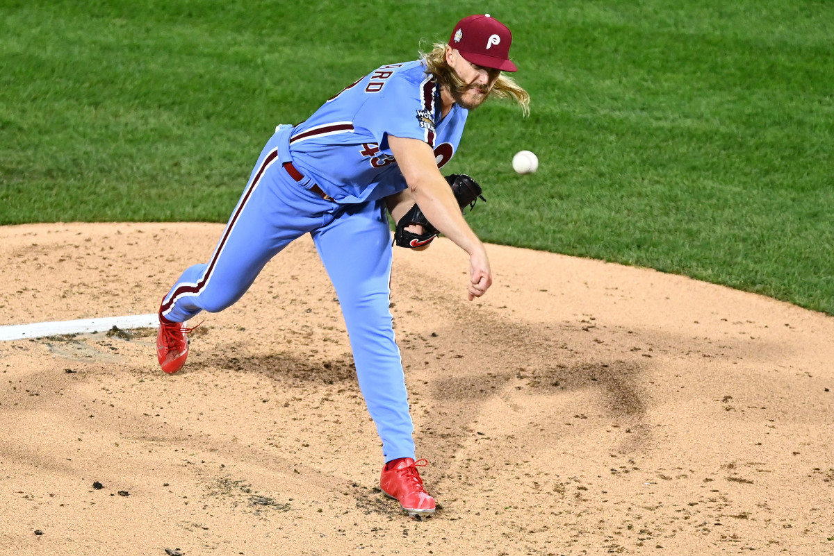 Former Philadelphia Phillies starting pitcher Noah Syndergaard throws the ball