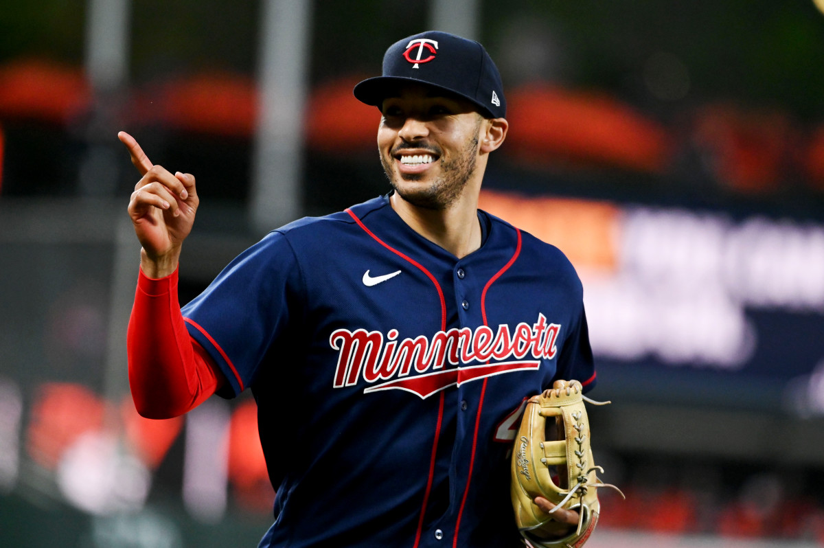 Twins shortstop Carlos Correa runs off the field after the second inning against the Orioles at Oriole Park at Camden Yards.