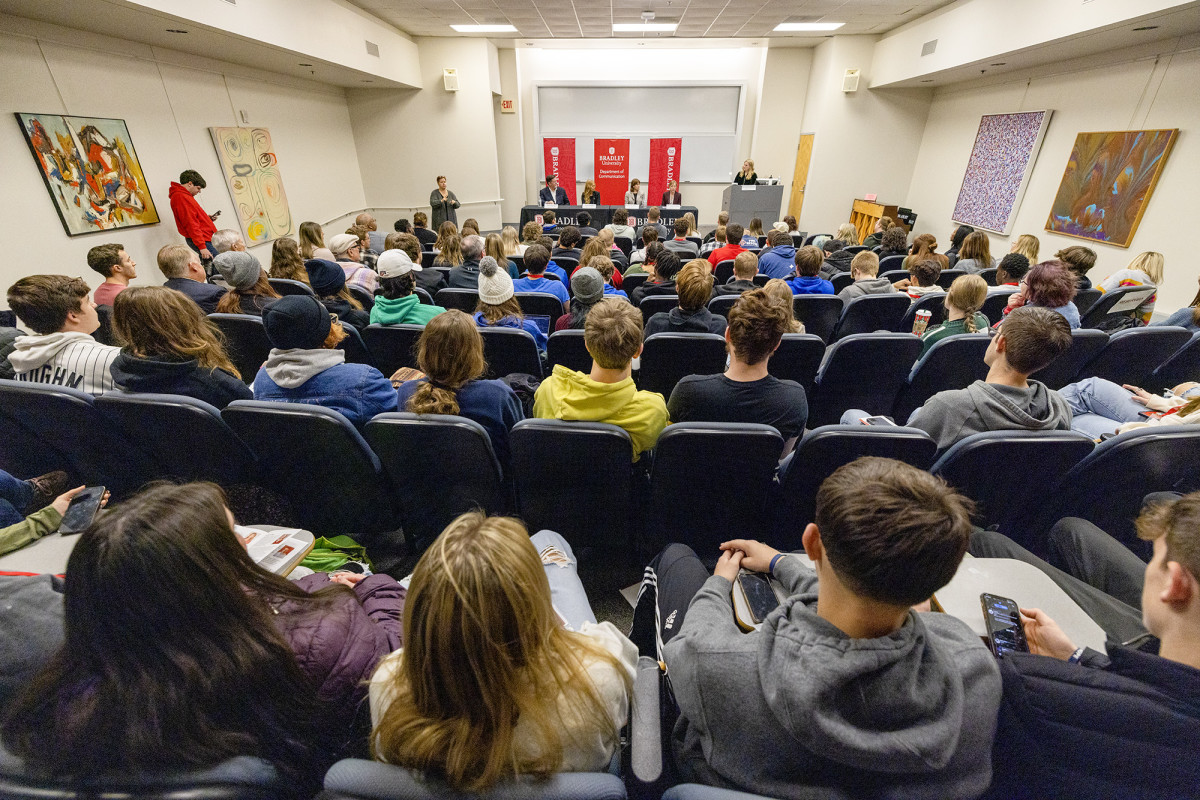 Mark and Kym (front, far left) shared Tyler’s story as part of a recent presentation at Bradley University.