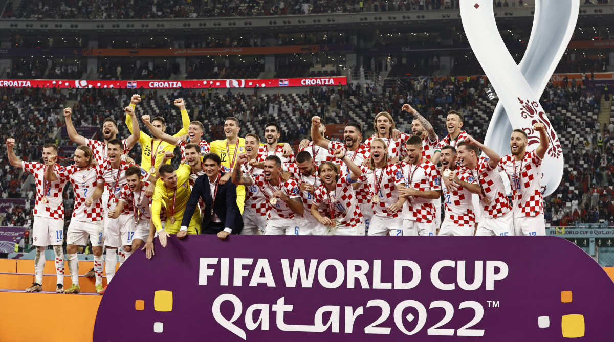 Croatia celebrates winning the third place game at the World Cup.