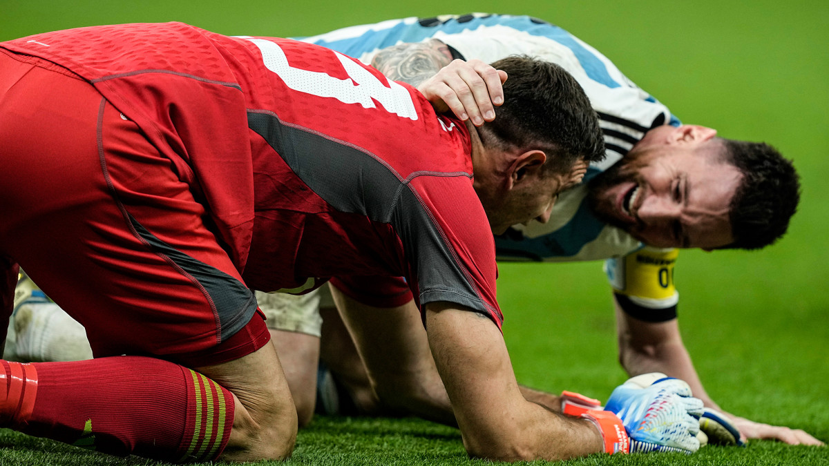 Lionel Messi and Emi Martinez after Argentina outlasted the Netherlands in the World Cup
