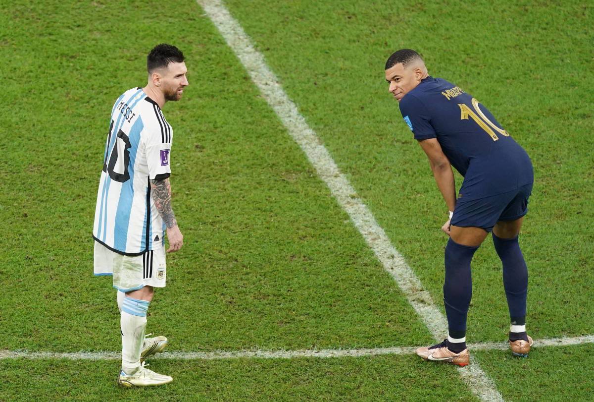 Lionel Messi (left) and Kylian Mbappe pictured during the 2022 FIFA World Cup final