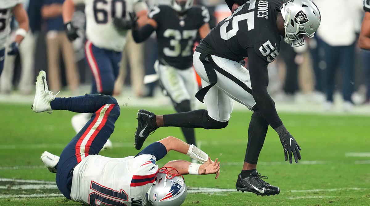 Chandler Jones runs through Mac Jones on his way to an incredible touchdown.