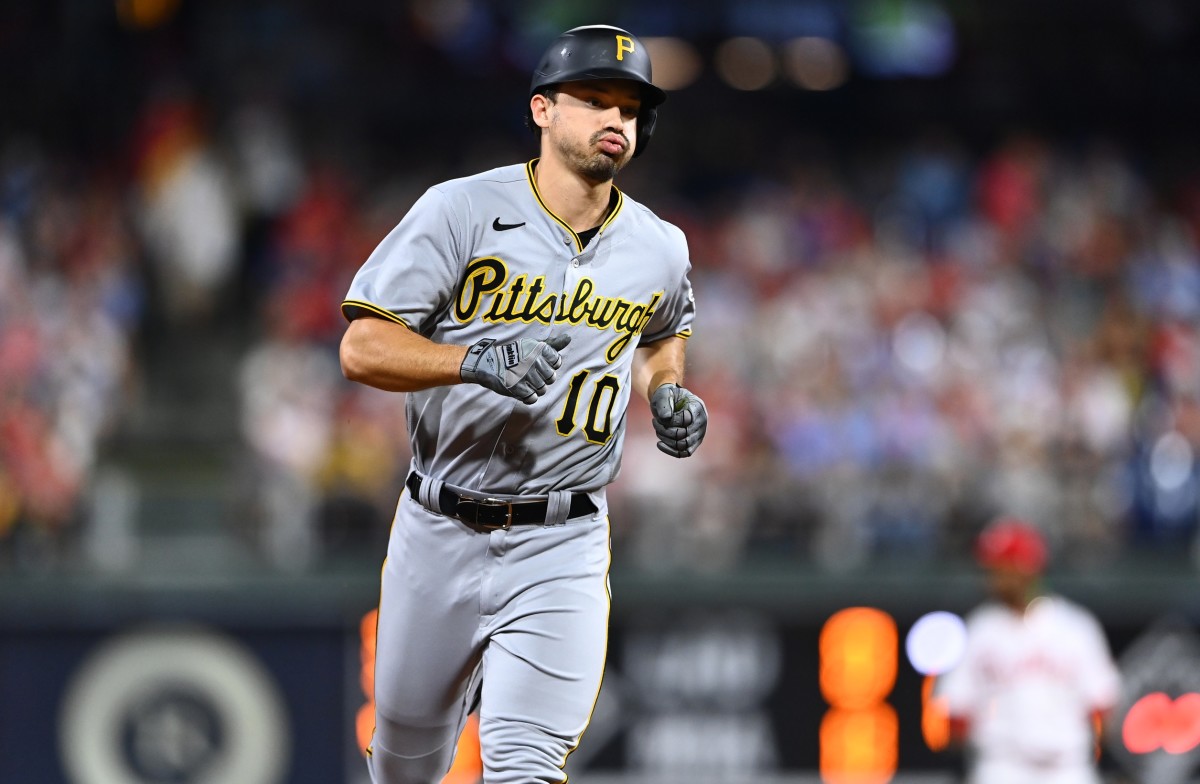 Pittsburgh Pirates outfielder Bryan Reynolds rounds bases after hitting home run