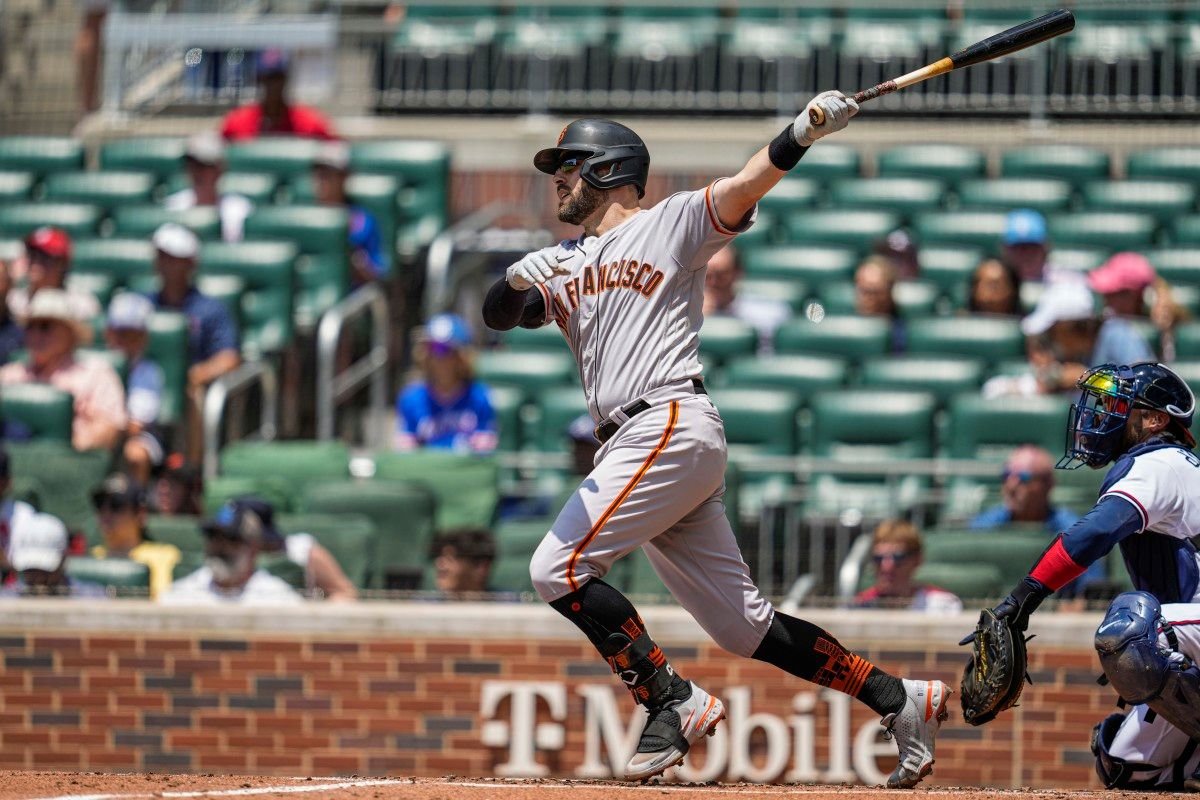 SF Giants catcher Curt Casali singles. (2022)