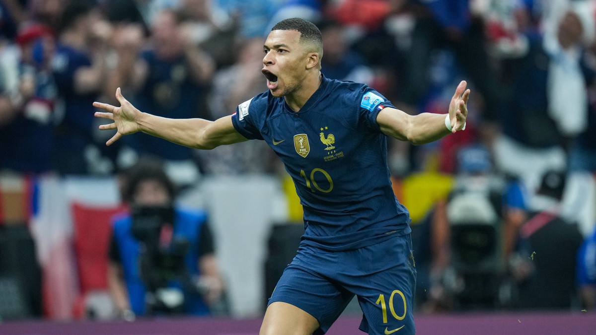 Kylian Mbappe celebrates a goal in the World Cup final