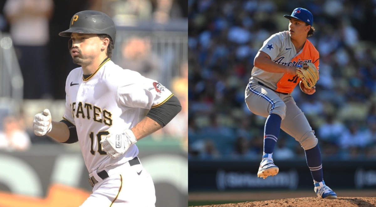 Bryan Reynolds (left) and Ricky Tiedemann (right) could be involved in a Blue Jays-Pirates trade.